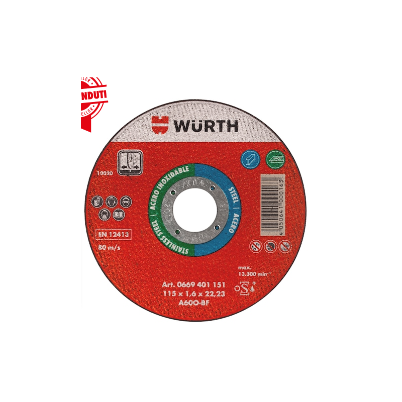 WH0669401250 - Disco da taglio, composto, Mola tagl. Wuerth inox/acc. 125x1,0