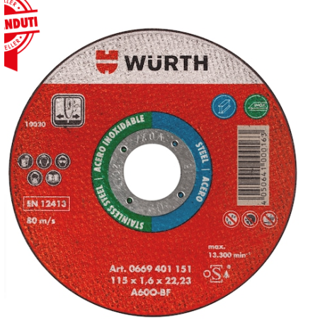 WH0669401250 - Disco da taglio, composto, Mola tagl. Wuerth inox/acc. 125x1,0