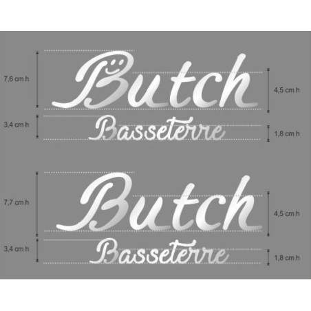 Butch” sticker in silver chrome-effect film with front UV protective coating